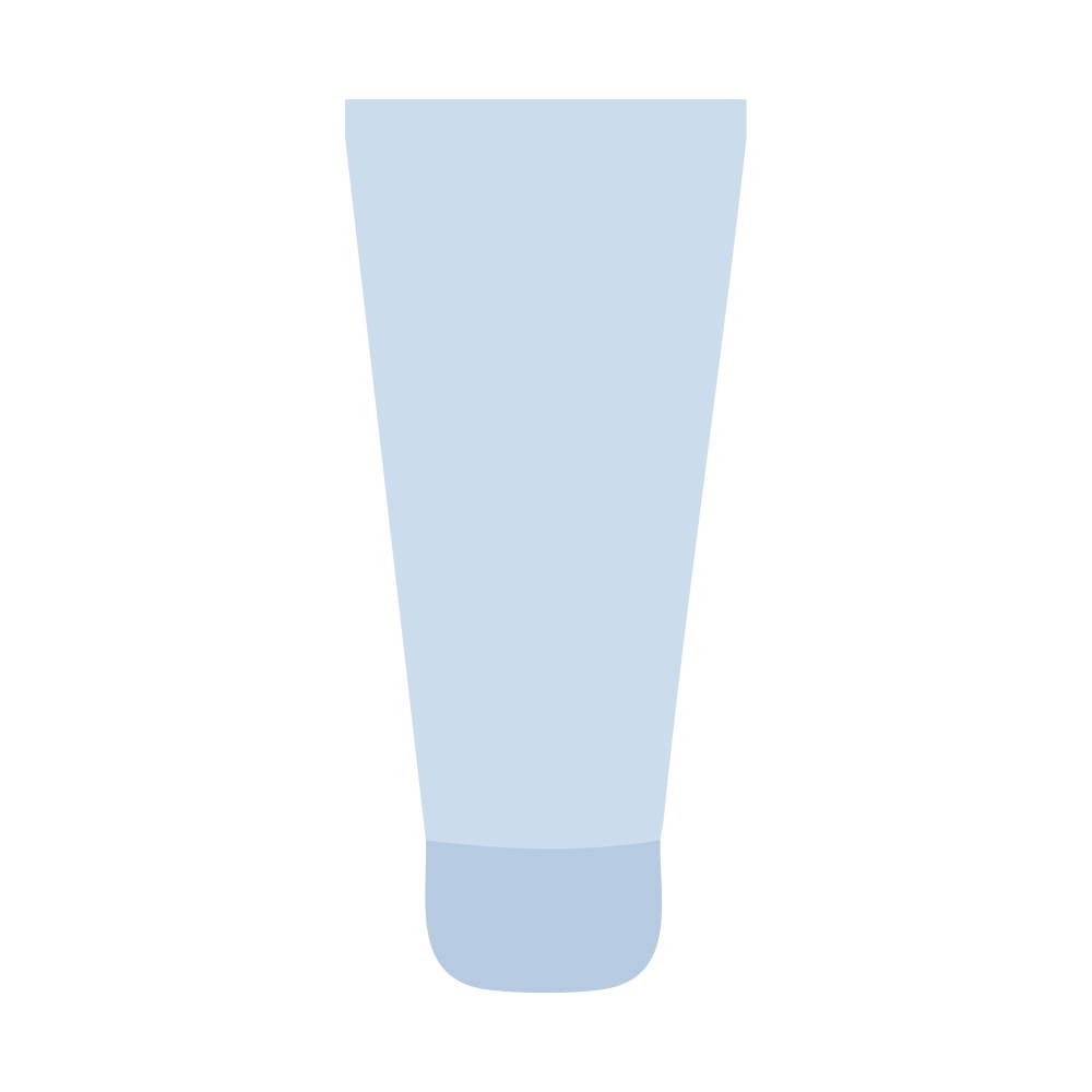Illustration of a light blue cleanser tube, on a transparent background.