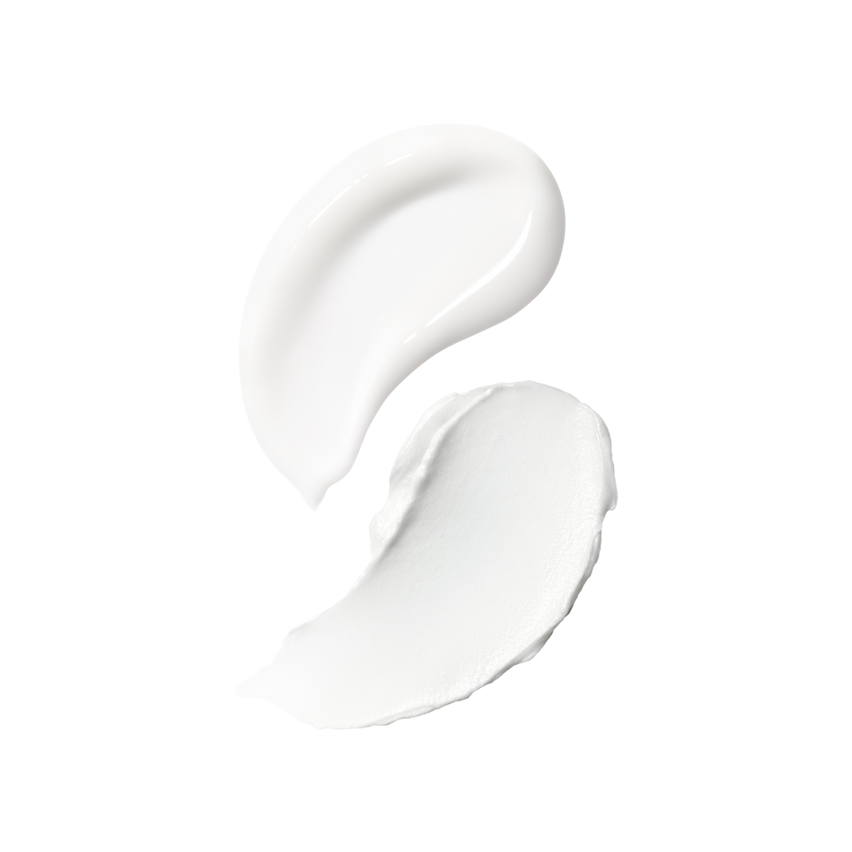 Texture swatches of the Skinfix Brighten + Firm 15% Vitamin C Serum (a smooth, light grey serum) and Ceramide Prime Whipped Cream (a thick, white cream), on a transparent background.