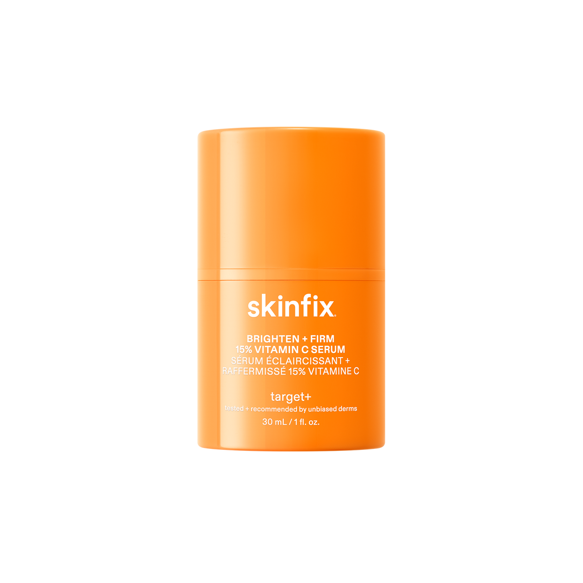 Orange skincare serum container with 'skinfix' branding on a white background
